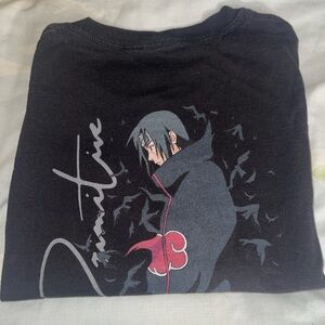 Black Primitive Graphic T-Shirt with Itachi Design